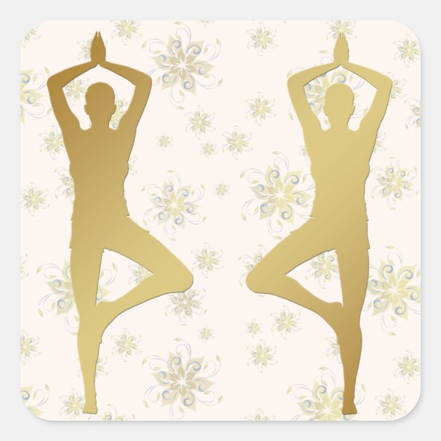 Cuadrada Pegatina de Meditación del Yoga Dorado (Anverso)
