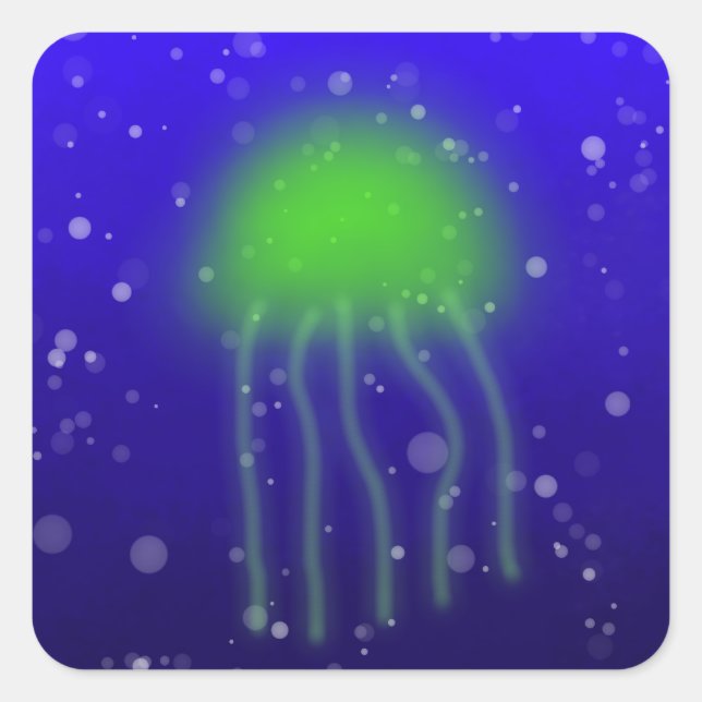 Cuadrada Pegatina de medusas verdes (Anverso)