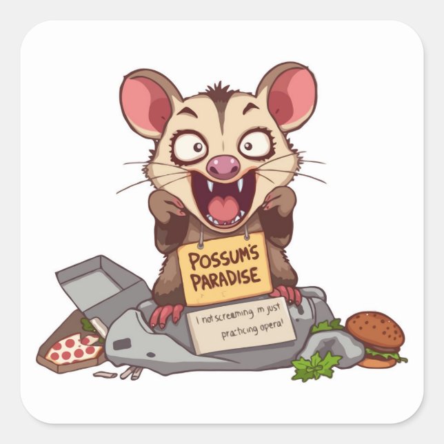 Cuadrada Pegatina de memes de "Possum Screaming" (Anverso)