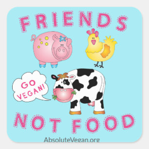 Cuadrada Pegatina de mensajería vegana - Amigos no comida (