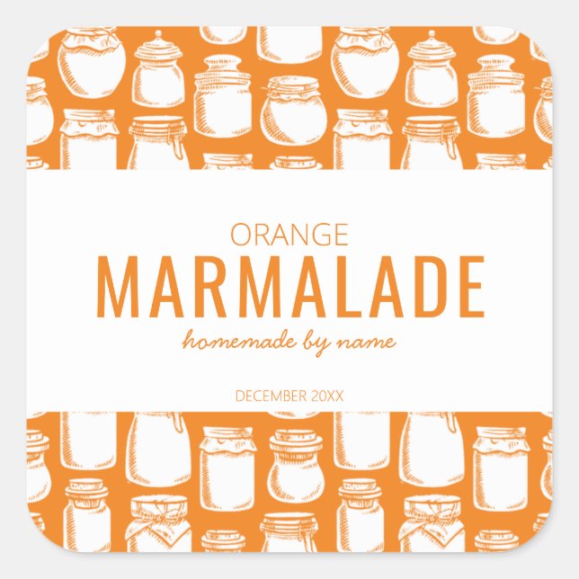 Cuadrada Pegatina de mermelada de naranja casera (Anverso)