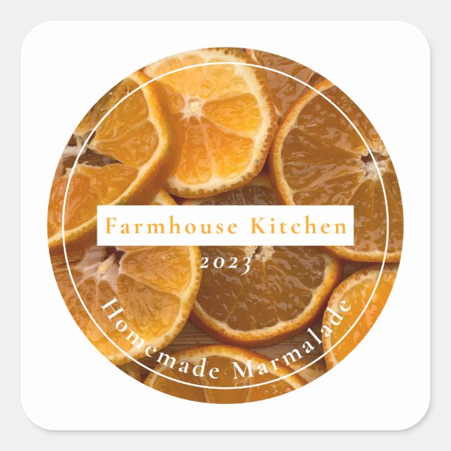 Cuadrada Pegatina de mermelada de naranja casera personaliz (Anverso)