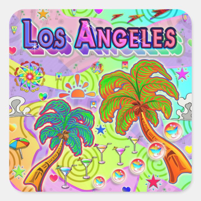Cuadrada Pegatina de meta de vacaciones de Los Ángeles (Anverso)