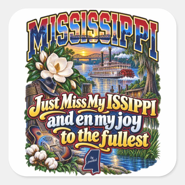 Cuadrada Pegatina de Mississippi (Anverso)
