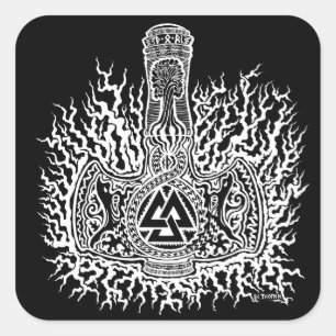 Cuadrada Pegatina de Mjolnir - de Valknut