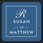 Cuadrada Pegatina de monograma de borde delgado clásico, az<br><div class="desc">Clásico Pegatina de Monograma de Borde delgado,  Azul marino Un simple pero clásico pegatina de monograma boda personalizado. Usar como etiqueta de sello para sobres o de favor. Cambie la información utilizando el formulario de plantilla.</div>