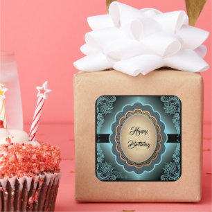 Cuadrada Pegatina de monograma de encaje turquesa antiguo