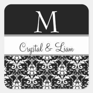 Cuadrada Pegatina de Monograma de Matrimonio BLANCO y NEGRO