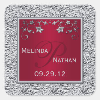 Cuadrada Pegatina de Monograma Floral de Relieve metalizado