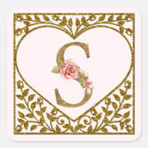 Cuadrada Pegatina de Monograma Floral Personalizado