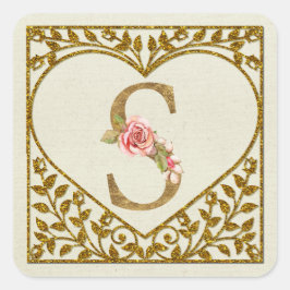 Cuadrada Pegatina de monograma floral personalizado
