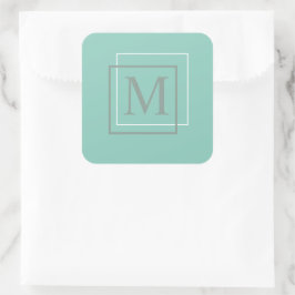 Cuadrada Pegatina de monograma moderna pastel turquesa y gr