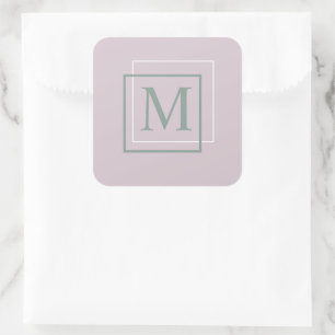 Cuadrada Pegatina de Monograma Moderno Morado Pastel