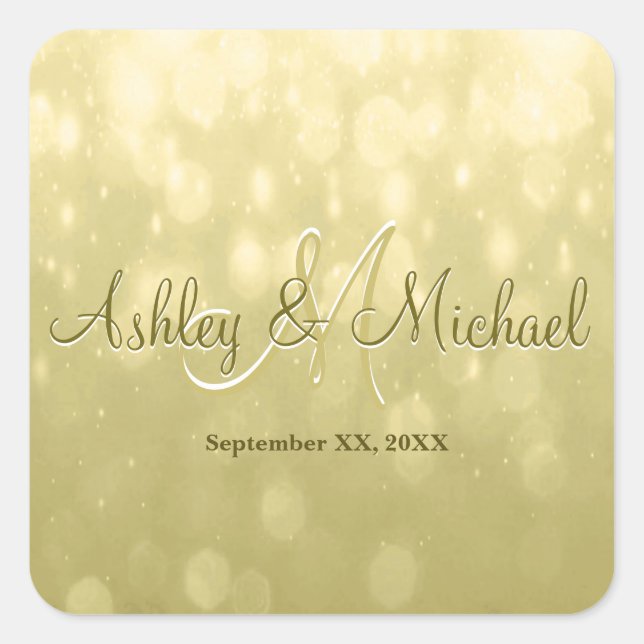 Cuadrada Pegatina de monograma | Oro amarillo (Anverso)