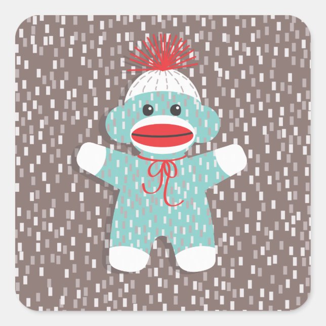 Cuadrada Pegatina de monos Baby Sock (Anverso)