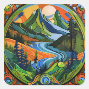 Cuadrada Pegatina de montaña y al aire libre
