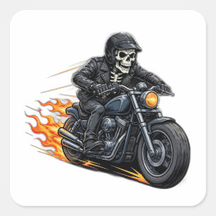 Cuadrada Pegatina de motociclista esquelético - Cráneo de m