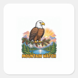 Cuadrada Pegatina de Mountain Watch — Rama de Pino de Águil
