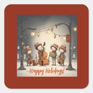 Cuadrada Pegatina de música callejera de Navidades cuadrado