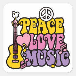 Cuadrada Pegatina de música Peace Love