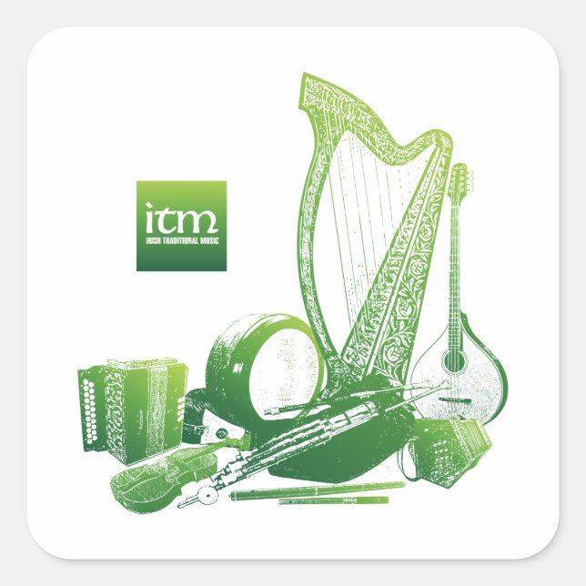 Cuadrada Pegatina de música tradicional irlandesa (Anverso)