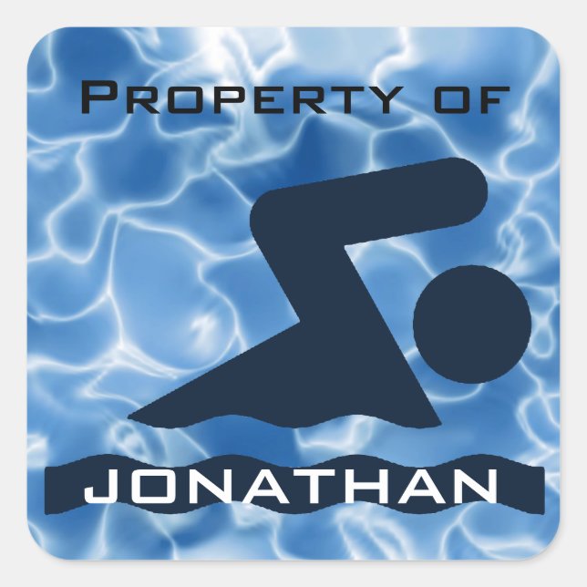 Cuadrada Pegatina de natación personalizado (Anverso)