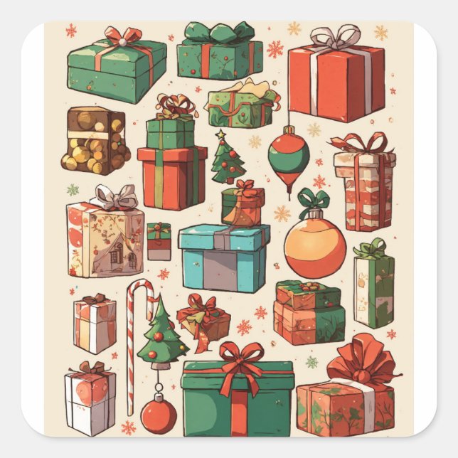 Cuadrada pegatina de Navidad (Anverso)