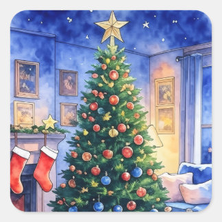 Cuadrada Pegatina de Navidad
