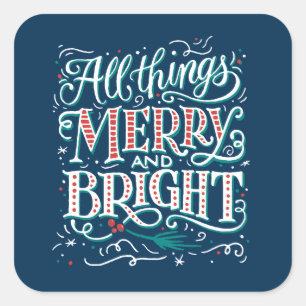 Cuadrada Pegatina de Navidad Blue All Things Merry & Bright