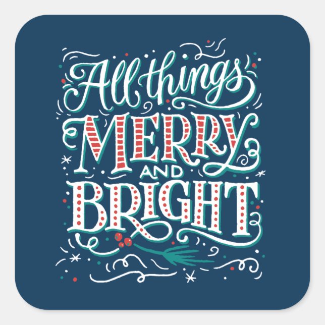 Cuadrada Pegatina de Navidad Blue All Things Merry & Bright (Anverso)