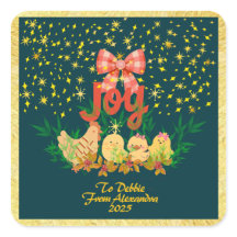 Pegatina de Navidad campestre con gallina