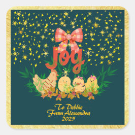 Cuadrada Pegatina de Navidad campestre con gallina