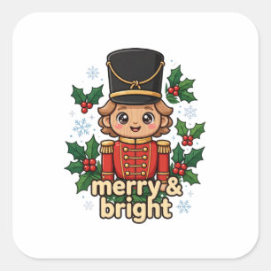 Cuadrada Pegatina de Navidad de Cascanueces Lindo y Alegre