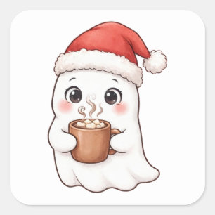 Cuadrada Pegatina de Navidad de Gorro de Santa de Fantasma
