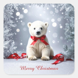 Cuadrada Pegatina de Navidad de Oso Polar