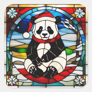 Cuadrada Pegatina de Navidad de Panda