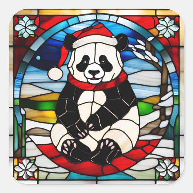 Cuadrada Pegatina de Navidad de Panda (Anverso)