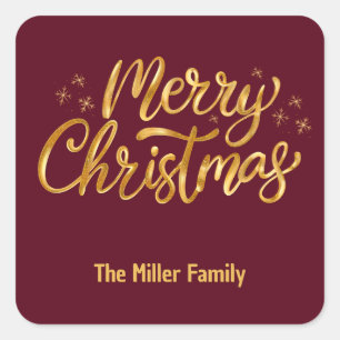 Cuadrada Pegatina de Navidad dorado rojo alegre