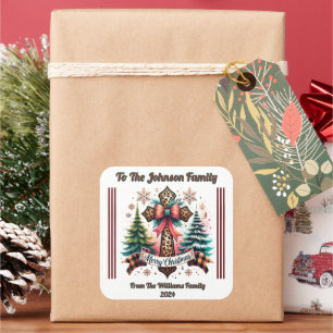 Cuadrada Pegatina de Navidad en un regalo envuelto