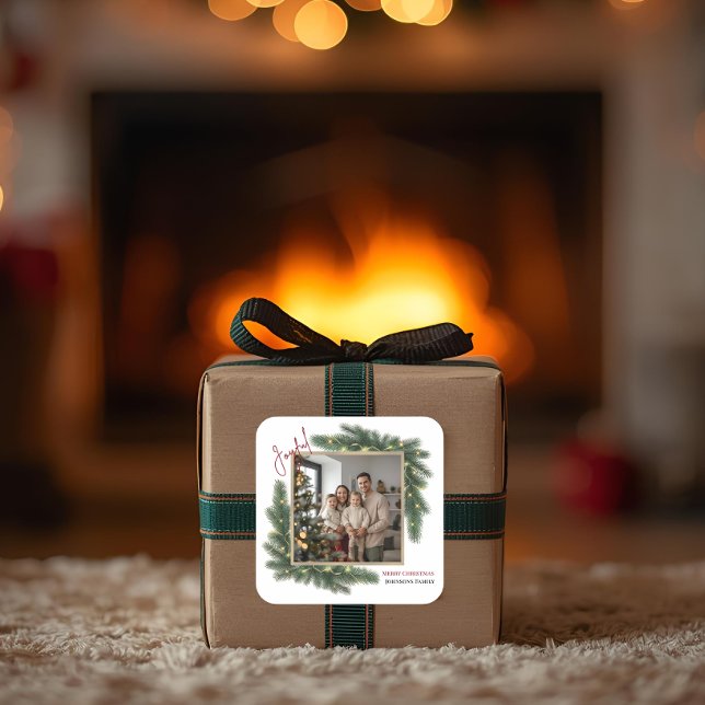 Cuadrada Pegatina de Navidad Personalizada con Foto Familia (Subido por el creador)