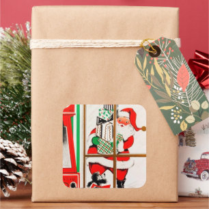 Cuadrada Pegatina de Navidad retro vintage