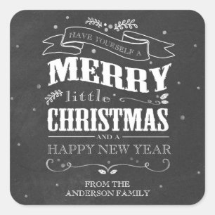Cuadrada Pegatina de Navidad Rustic Chalkboard