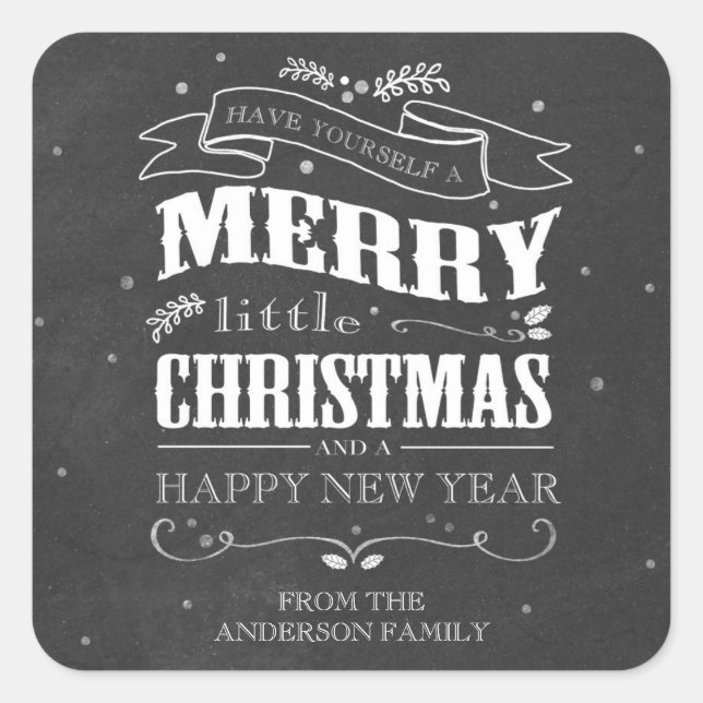 Cuadrada Pegatina de Navidad Rustic Chalkboard (Anverso)