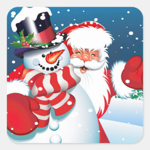 Cuadrada Pegatina de Navidad-Santa y Snowman