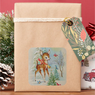 Cuadrada Pegatina de Navidad Vintage de venado