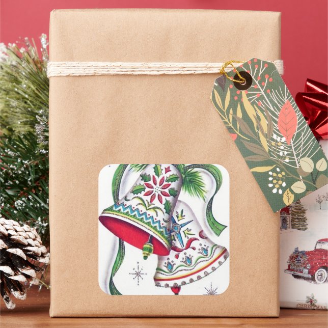 Cuadrada Pegatina de navidades de Navidad retro vintage (Vacaciones)