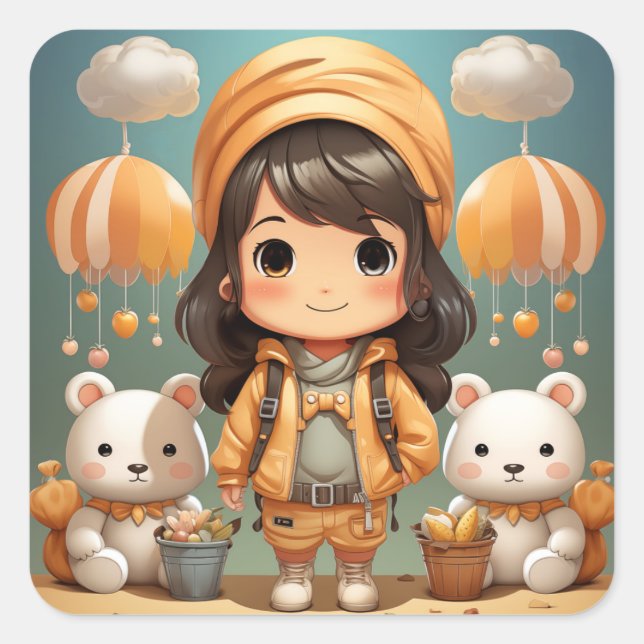 Cuadrada Pegatina de niñita linda (Anverso)