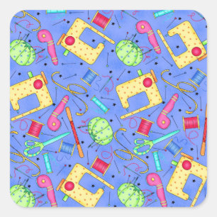 Cuadrada Pegatina de nociones de coser azul de perwinkle