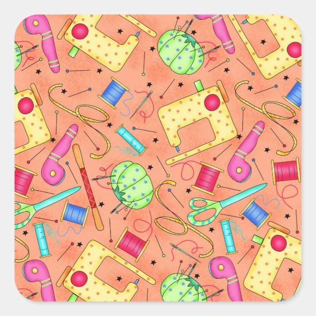 Cuadrada Pegatina de nociones de costura de naranja (Anverso)