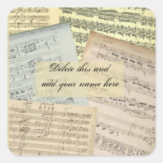 Cuadrada Pegatina de nombre de manuscrito de música